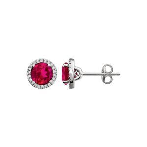 8mm Halo Style Created Ruby & Diamond Earrings in 14k White Gold